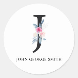 BLUSH BLUE FLORAL ALPHABETS NAME LETTER J RUNDER AUFKLEBER