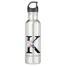 BLUSH BLUE FLORAL ALPHABETS NAME LETTER K EDELSTAHLFLASCHE