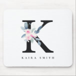 BLUSH BLUE FLORAL ALPHABETS NAME LETTER K MOUSEPAD<br><div class="desc">Wenn Sie weitere Anpassungen benötigen,  schreiben Sie mir bitte an yellowfebstudio@gmail.com.</div>