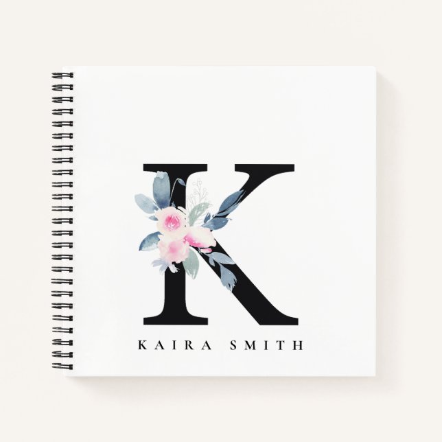 BLUSH BLUE FLORAL ALPHABETS NAME LETTER K NOTIZBUCH (Vorderseite)