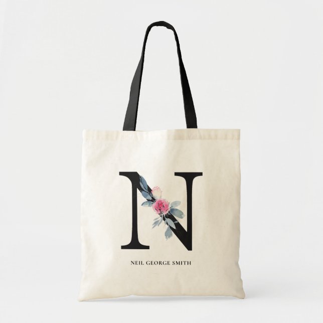 BLUSH BLUE FLORAL ALPHABETS NAME LETTER N TRAGETASCHE (Vorne)