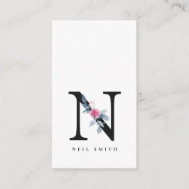 BLUSH BLUE FLORAL ALPHABETS NAME LETTER N VISITENKARTE