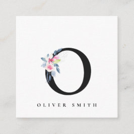 BLUSH BLUE FLORAL ALPHABETS NAME LETTER O QUADRATISCHE VISITENKARTE