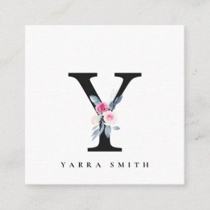 BLUSH BLUE FLORAL ALPHABETS NAME LETTER QUADRATISCHE VISITENKARTE