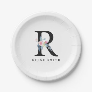 BLUSH BLUE FLORAL ALPHABETS NAME LETTER R PAPPTELLER