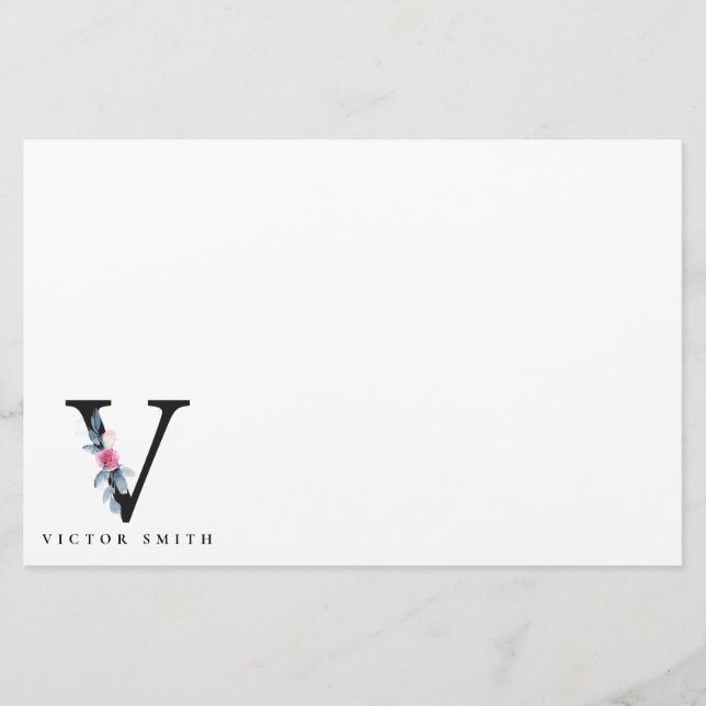 BLUSH BLUE FLORAL ALPHABETS NAME LETTER V BRIEFPAPIER (Vorderseite)