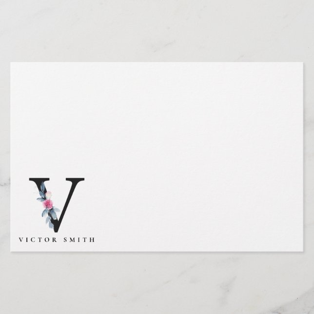 BLUSH BLUE FLORAL ALPHABETS NAME LETTER V BRIEFPAPIER (Vorderseite)