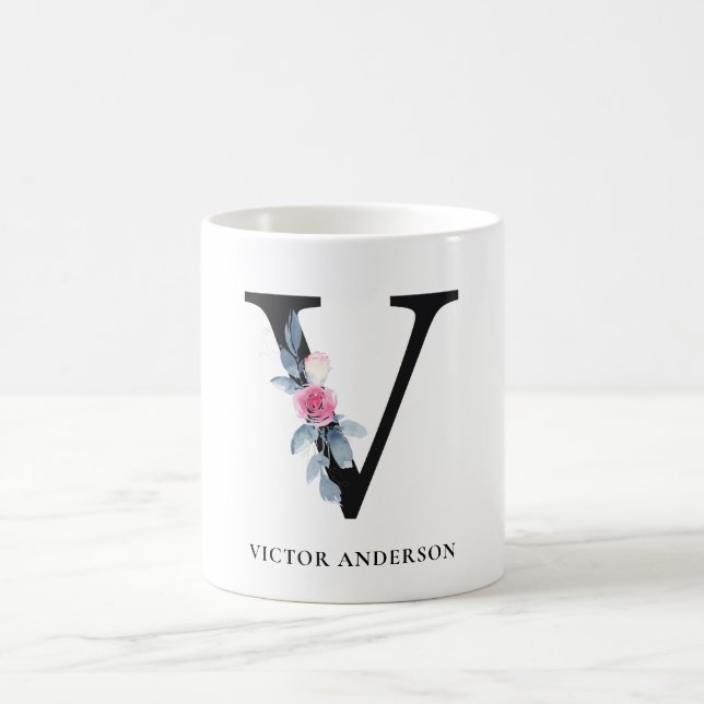 BLUSH BLUE FLORAL ALPHABETS NAME LETTER V KAFFEETASSE (Mittel)