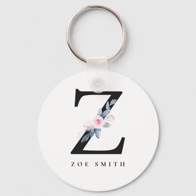 BLUSH BLUE FLORAL ALPHABETS NAME LETTER Z SCHLÜSSELANHÄNGER (Vorderseite)