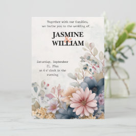 🌺 Blush & Blue Floral Hochzeit Einladung 💌 🌿