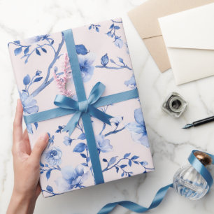 Blush Blue Floral Wedding Geschenkpapier