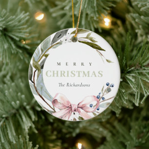 Blush Blue Green Winter Weihnachtskranz Foto Keramik Ornament