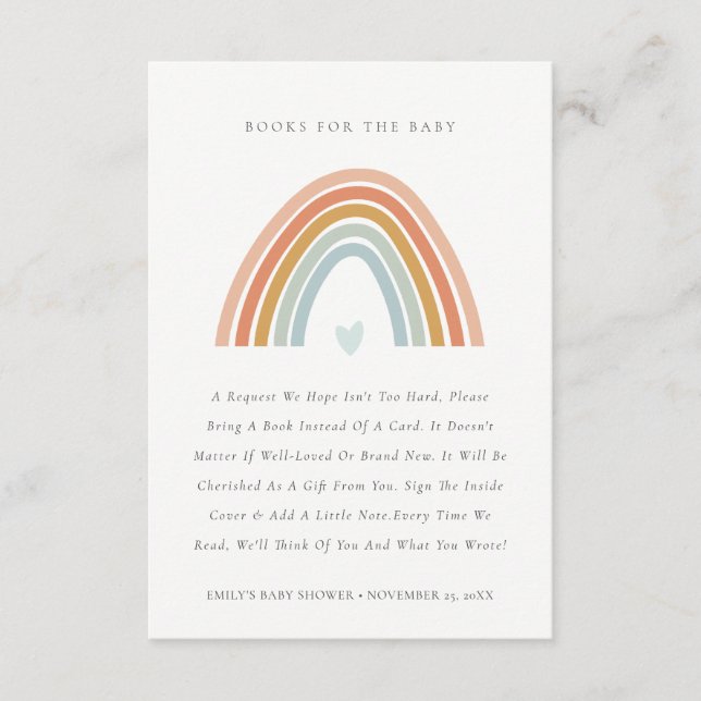 Blush Blue Heart Regenbogenbücher für Babydusche Begleitkarte (Vorderseite)