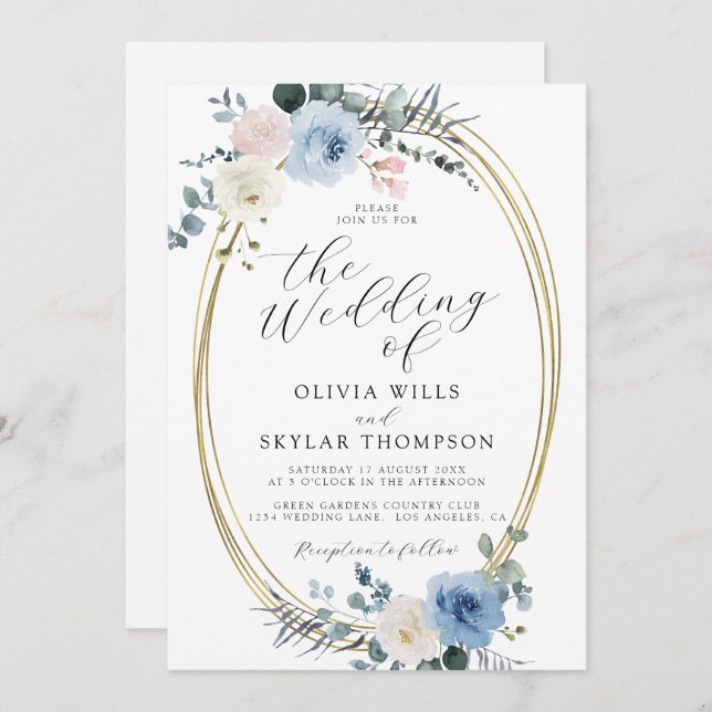 Blush Blue Light Beach Tropical Boho Wedding Einladung (Vorne/Hinten)