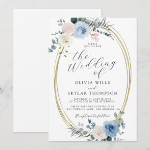 Blush Blue Light Beach Tropical Boho Wedding Einladung