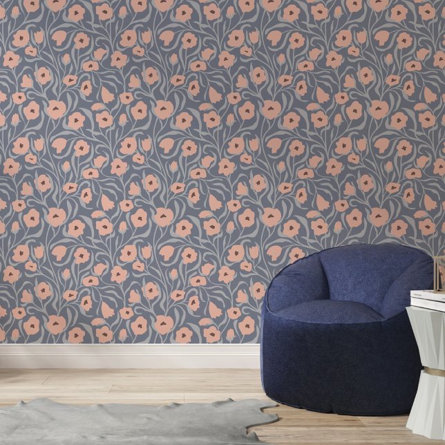 Blush & Blue Modern Floral Vines Pattern Tapete (Von Creator hochgeladen)