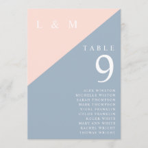 Blush Blue Monogram Tischnummer Seekarte