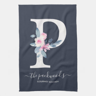 BLUSH BLUE NAVY FLORAL ALPHABETS SCHREIBEN P GESCHIRRTUCH