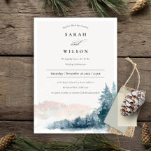 Blush Blue Pine Snow Mountains Mariage Invitation