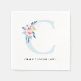 BLUSH BLUE WHUE BLLORAL ALPHABETS BUCHSTABE C SERVIETTE