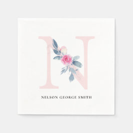 BLUSH BLUE WHUE BLLORAL ALPHABETS BUCHSTABE N SERVIETTE