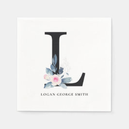 BLUSH BLUE WHUE BLLORAL ALPHABETS LETTER L SERVIETTE