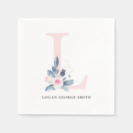 BLUSH BLUE WHUE BLLORAL ALPHABETS LETTER L SERVIETTE