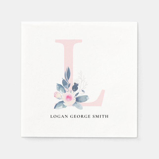 BLUSH BLUE WHUE BLLORAL ALPHABETS LETTER L SERVIETTE (Vorderseite)