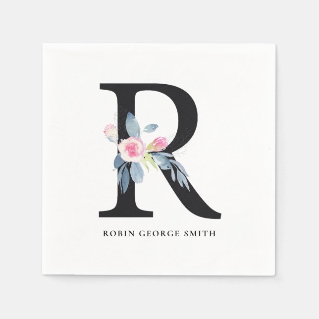 BLUSH BLUE WHUE BLLORAL ALPHABETS LETTER R SERVIETTE (Vorderseite)