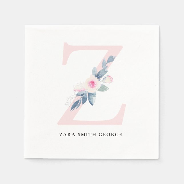 BLUSH BLUE WHUE BLLORAL ALPHABETS LETTER Z SERVIETTE (Vorderseite)