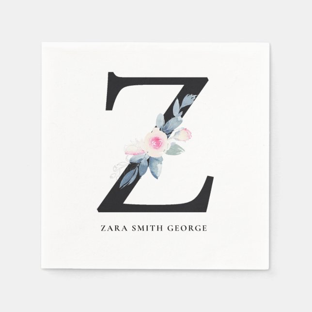 BLUSH BLUE WHUE BLLORAL ALPHABETS LETTER Z SERVIETTE (Vorderseite)