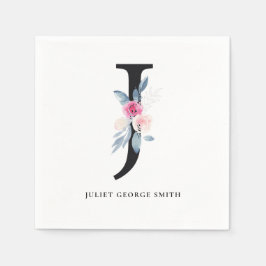 BLUSH BLUE WHUE BLLORAL ALPHABETS SCHREIBEN J SERVIETTE