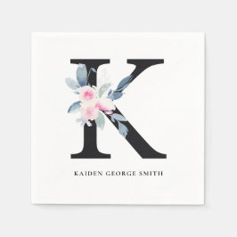BLUSH BLUE WHUE BLLORAL ALPHABETS SCHREIBEN K SERVIETTE