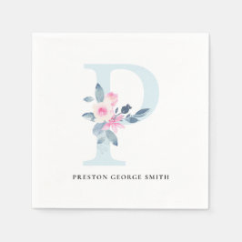 BLUSH BLUE WHUE BLLORAL ALPHABETS SCHREIBEN P SERVIETTE
