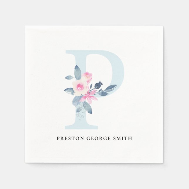 BLUSH BLUE WHUE BLLORAL ALPHABETS SCHREIBEN P SERVIETTE (Vorderseite)