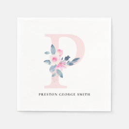 BLUSH BLUE WHUE BLLORAL ALPHABETS SCHREIBEN P SERVIETTE