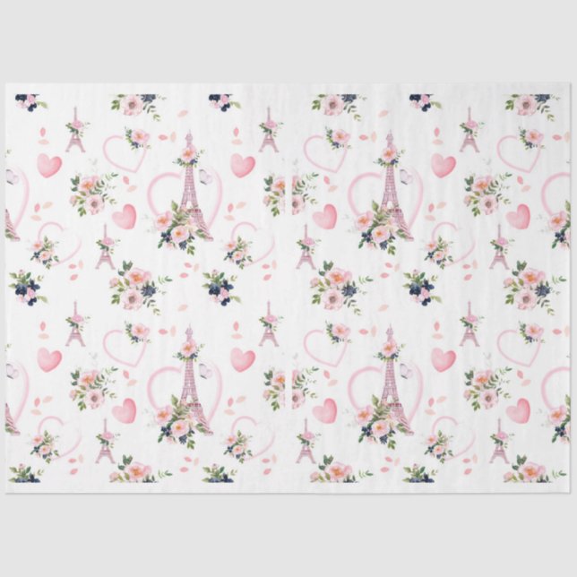 Blush Blues Eiffelturm Muster Seidenpapier (Vorderseite)