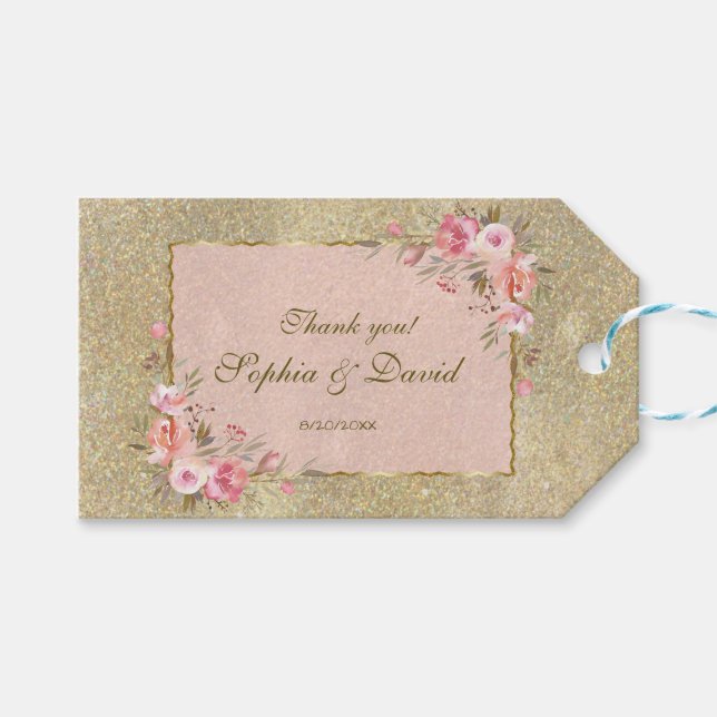 Blush-Blues-Hochzeit in Gold Glitzer Geschenkanhänger (Vorderseite (Horizontal))