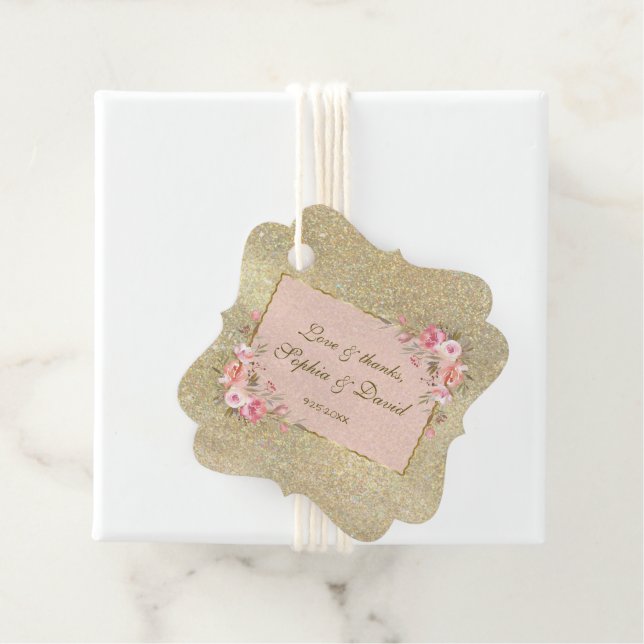 Blush-Blues-Hochzeit in Gold Glitzer Geschenkanhänger (Beispiel)