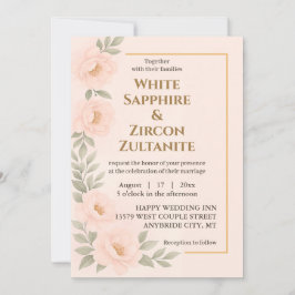 Blush-Blues-Hochzeitsempfang mit Goldrahmen Einladung
