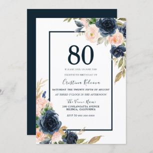 Blush Blues-Navy-Elegant-80. Geburtstagsparty Einladung