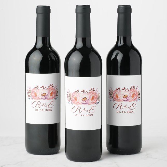 Blush Blume Custom Wedding Beverage Label Set Weinetikett (Flaschen)