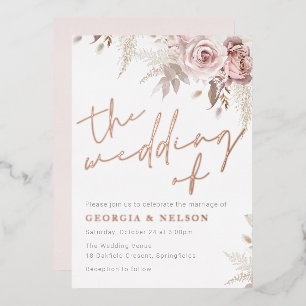 Blush Blume Die Hochzeit der Rose Gold Real Folieneinladung