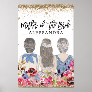 Blush Blume Gold Glitzer Mutter der Braut Poster