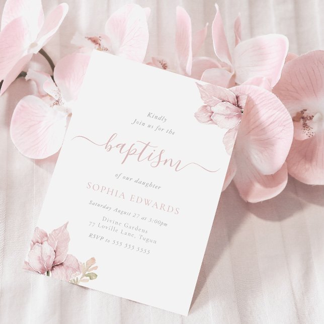 Blush Blume Petals Elegante Girls Taufe Einladung (Von Creator hochgeladen)