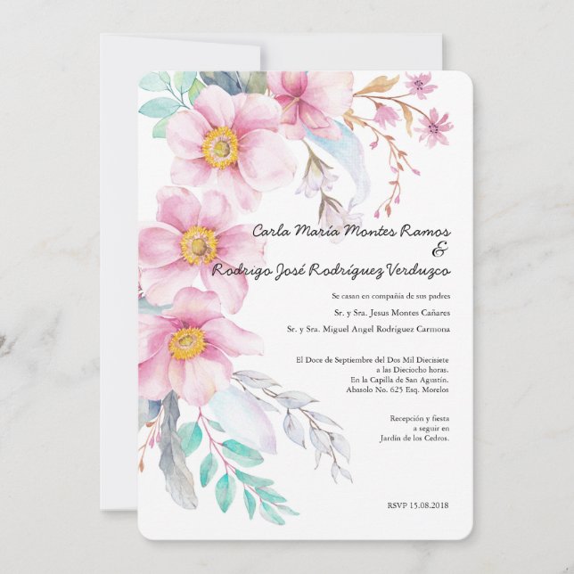 Blush Blume Spanische Hochzeitsreise Einladung (Vorderseite)