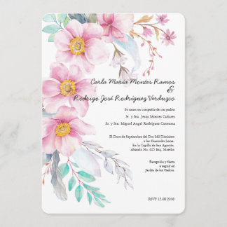 Blush Blume Spanische Hochzeitsreise Einladung