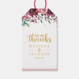 Blush Blume Streifen & Gold Hochzeit Liebe & Danke Geschenkanhänger