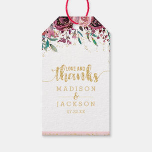 Blush Blume Streifen & Gold Hochzeit Liebe & Danke Geschenkanhänger