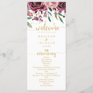 Blush Blume Streifen & Gold Hochzeitsprogramm Programm
